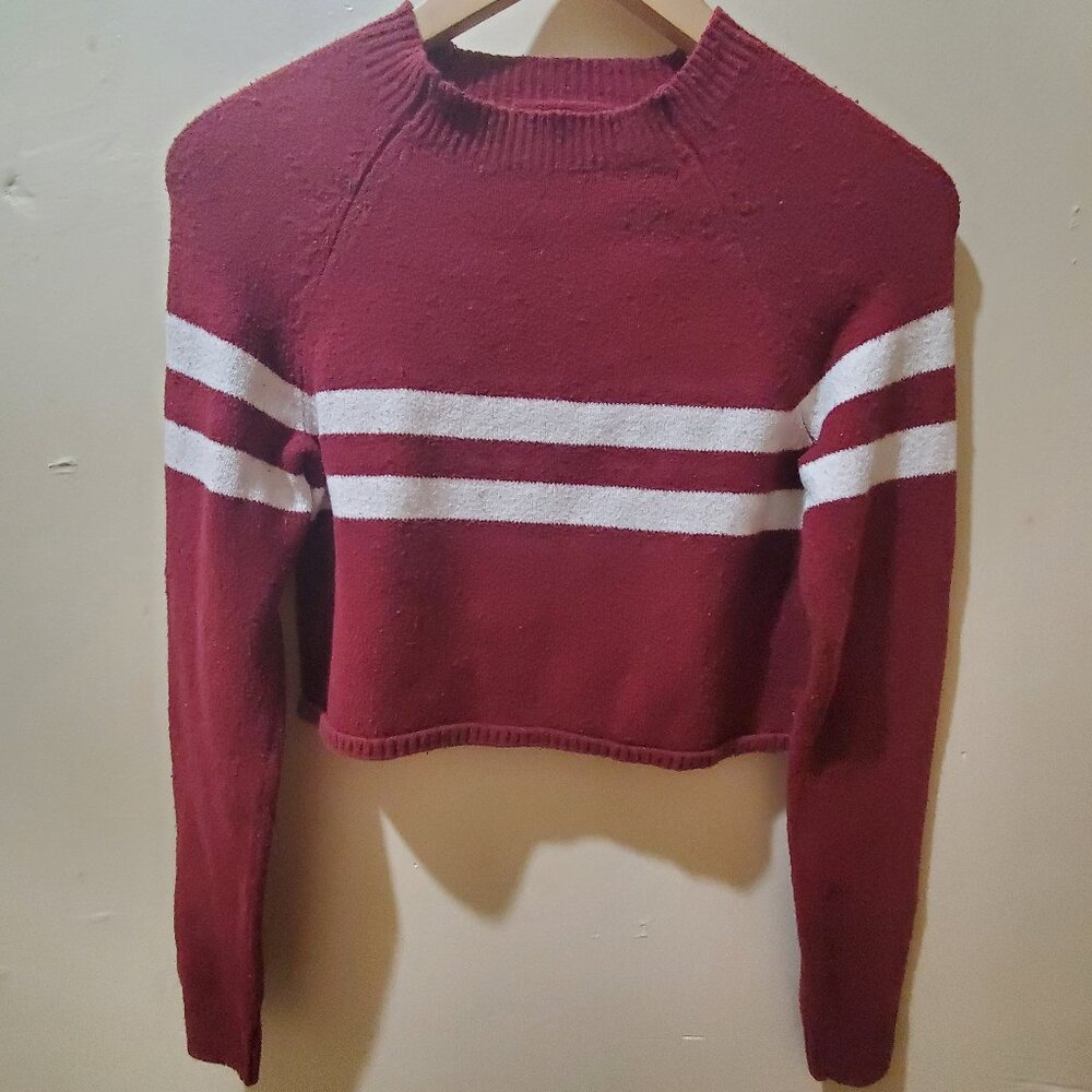 Girls Hollister Red Knit Cropped Long Sleeve Sweater
